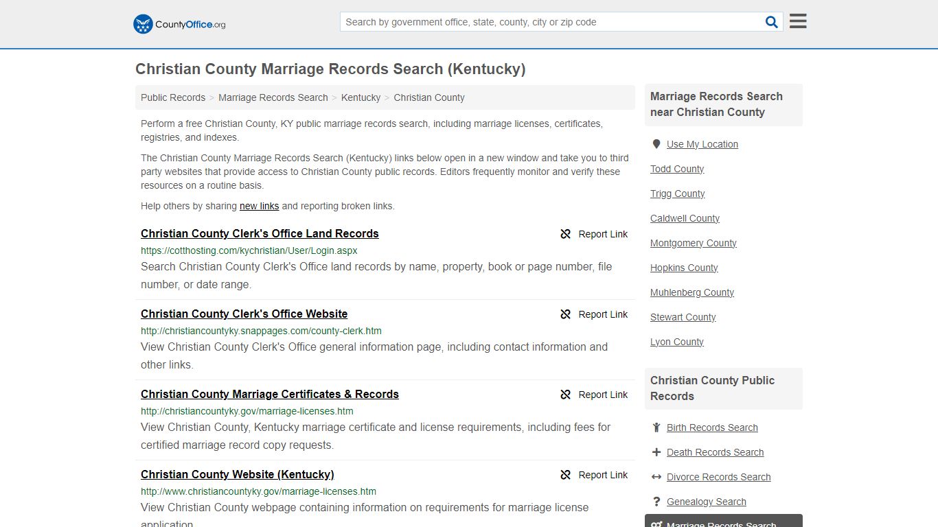 Christian County Marriage Records Search (Kentucky) - County Office