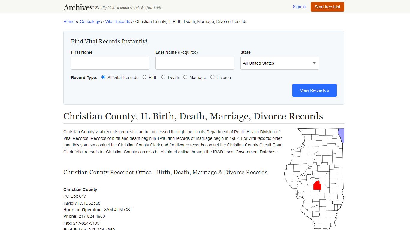 Christian County, IL Birth, Death, Marriage, Divorce Records - Archives.com