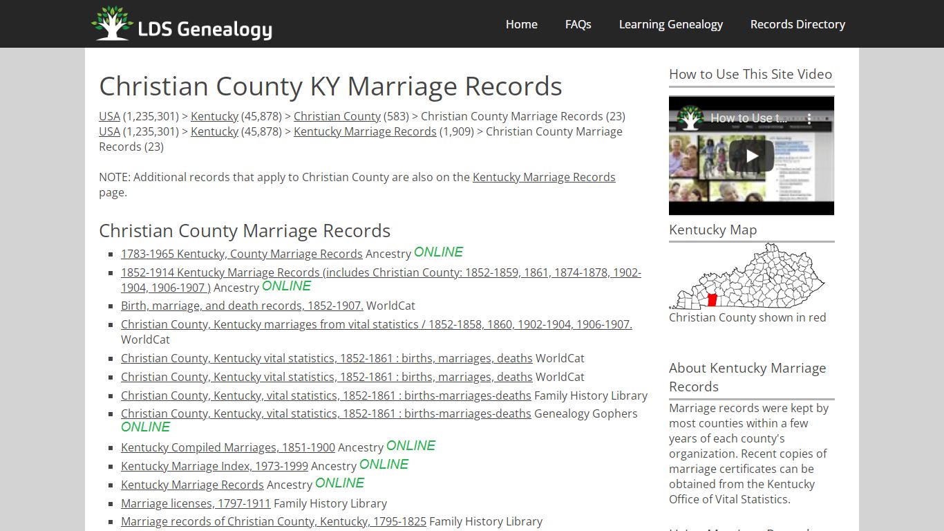 Christian County KY Marriage Records - LDS Genealogy